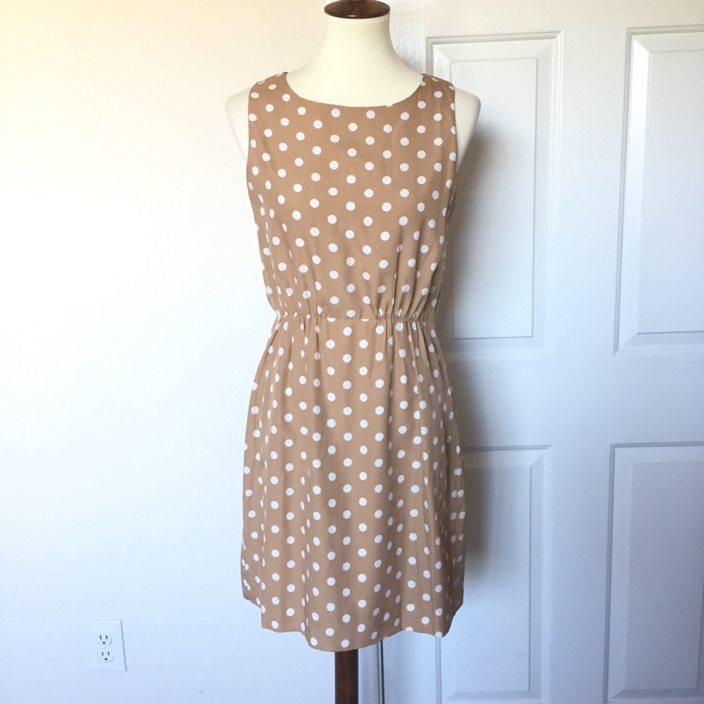 J. Crew Tan Polka Dot Sleeveless Dress